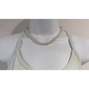 FAUX PEARL SILVER Tone Clasp BEAD STRING CLASSIC STRAND NECKLACE Short